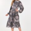 Pleated Snake-Print Midi Dress – Long Sleeve Skin Multi