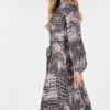 Pleated Snake-Print Midi Dress – Long Sleeve Skin Multi