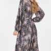 Pleated Snake-Print Midi Dress – Long Sleeve Skin Multi