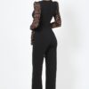 Plunging V Leopard Jumpsuit with Buckle – Black/Mocha