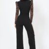 Plunging V Leopard Jumpsuit with Buckle – Black/Mocha