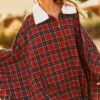 Plaid Poncho – Mock Neck with Zipper Contrast, Rust