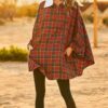Plaid Poncho – Mock Neck with Zipper Contrast, Rust