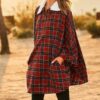 Plaid Poncho – Mock Neck with Zipper Contrast, Rust
