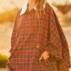 Plaid Poncho – Mock Neck with Zipper Contrast, Rust