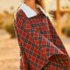 Plaid Poncho – Mock Neck with Zipper Contrast, Rust