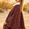 Plaid Poncho – Mock Neck with Zipper Contrast, Rust