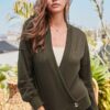 Overwrap Front-Button Long Sleeve Knit Top – Olive