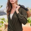 Overwrap Front-Button Long Sleeve Knit Top – Olive