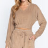 Terry Toweling Long-Sleeve Top with Elastic Hem – Mocha