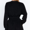 Terry Towelling V-Neck Top with Elastic Hem – Black