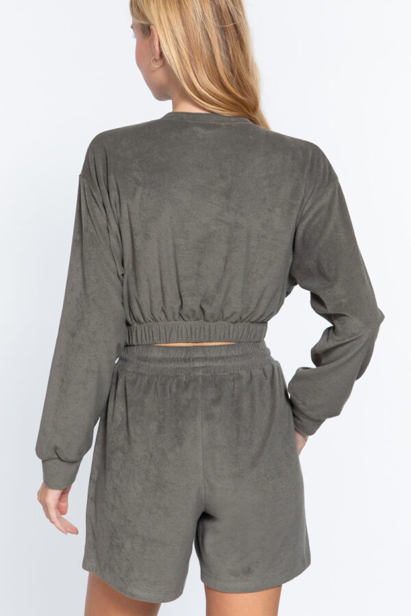 Terry Towelling Top with Elastic Hem – Olive
