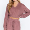 Terry Toweling V-Neck Top with Elastic Hem – Vintage Pink