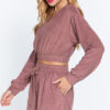 Terry Toweling V-Neck Top with Elastic Hem – Vintage Pink