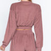 Terry Toweling V-Neck Top with Elastic Hem – Vintage Pink