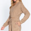 Terry Toweling Long-Sleeve Top with Elastic Hem – Mocha