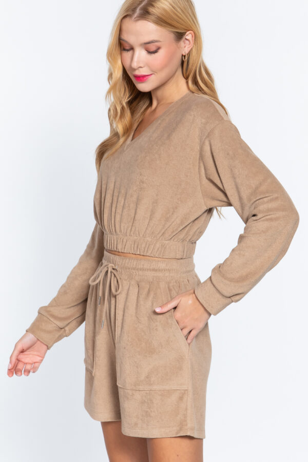 Terry Toweling Long-Sleeve Top with Elastic Hem – Mocha