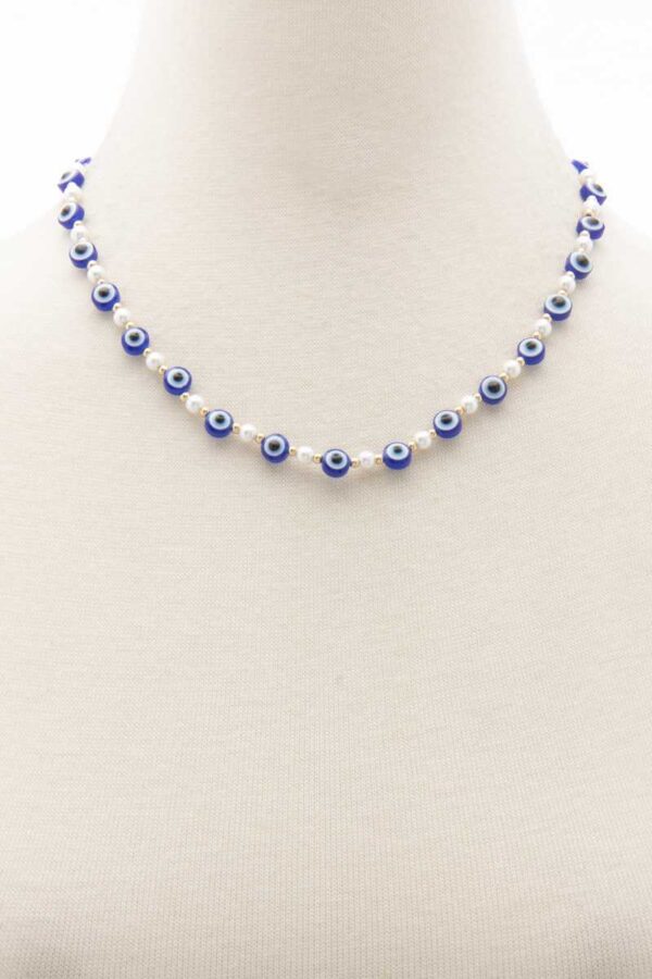 Evil Eye Pearl Bead Necklace – Multi-Blue-Red
