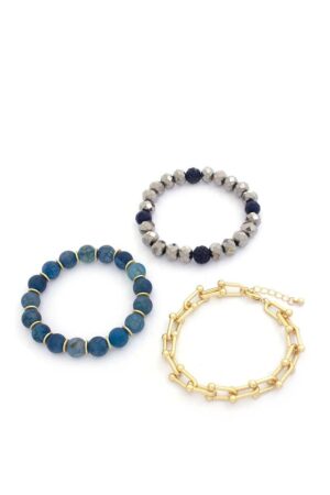 U-Link Stone Beaded Bracelet Set – Navy & Multi