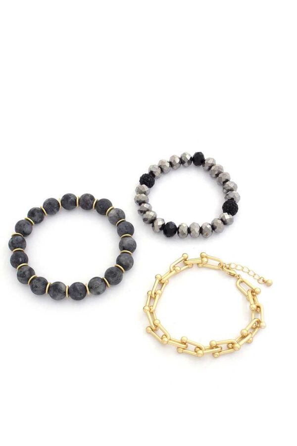 U-Link Stone Beaded Bracelet Set – Navy & Multi
