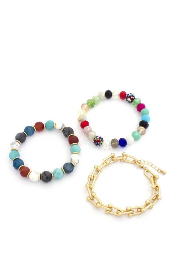 U-Link Stone Beaded Bracelet Set – Navy & Multi