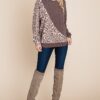 Cute Animal French Terry Pullover with Contrast Cuffs – Brown