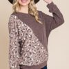 Cute Animal French Terry Pullover with Contrast Cuffs – Brown