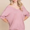 Ribbed Modal Dolman Top with 3/4 Sleeves – Mauve