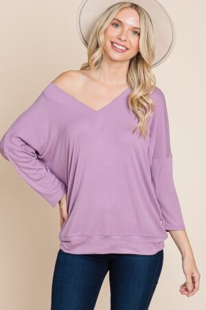 Modal Ribbed Dolman Top – 3/4 Sleeves, Lavender