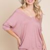 Ribbed Modal Dolman Top with 3/4 Sleeves – Mauve