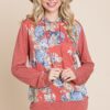Floral Contrast Hoodie with Cuff Detail – Rust