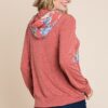 Floral Contrast Hoodie with Cuff Detail – Rust