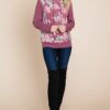 Floral Contrast Hoodie with Cuff Detail – Burgundy