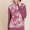 Floral Contrast Hoodie with Cuff Detail – Burgundy