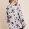 Floral Hacci Babydoll Top with Elastic Cuffs – Grey/Red