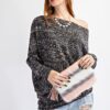 Tribal Printed Knit Top with Asymmetrical Neckline – Black