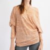 Tribal Printed Knit Top – Asymmetrical Neckline, Camel