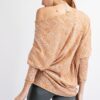 Tribal Printed Knit Top – Asymmetrical Neckline, Camel