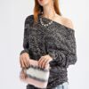 Tribal Printed Knit Top with Asymmetrical Neckline – Black