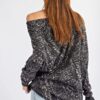 Tribal Printed Knit Top with Asymmetrical Neckline – Black