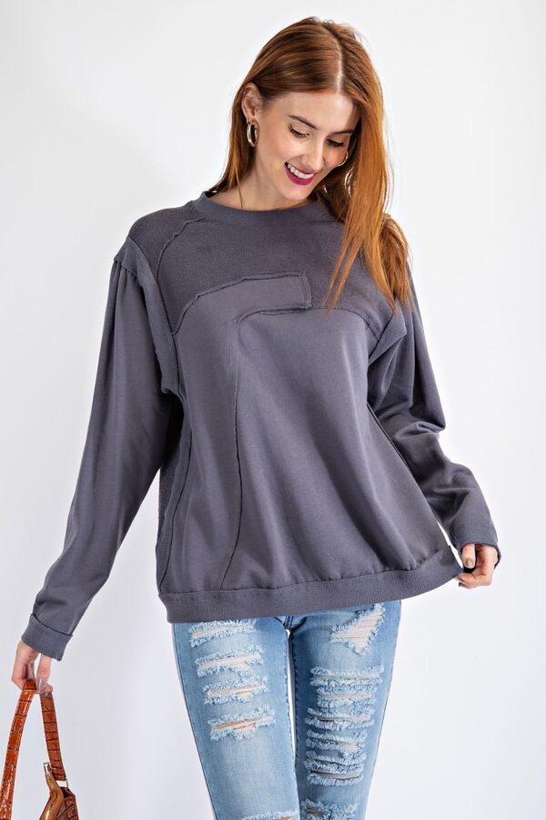 Terry Knit Loose-Fit Pullover in Faded Denim