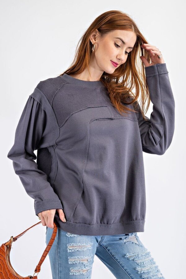 Terry Knit Loose-Fit Pullover in Faded Denim