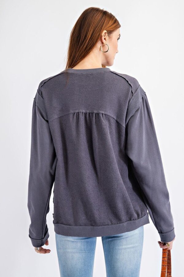 Terry Knit Loose-Fit Pullover in Faded Denim