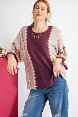 Multi-Color Thread Sweater – Boat Neck in Faded Plum