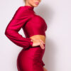 Puff Sleeve Cutout Turtleneck Top & Ruched Garter Mini Set – Wine