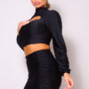 Puff Sleeve Cutout Turtleneck & Ruched Garter Mini Set – Black