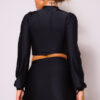 Puff Sleeve Cutout Turtleneck & Ruched Garter Mini Set – Black