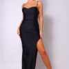 Spaghetti Strap Pleated Bust Maxi Dress – Black