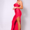 Pleated Bust Maxi Dress with High Side Slit – Red