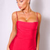 Pleated Bust Maxi Dress with High Side Slit – Red